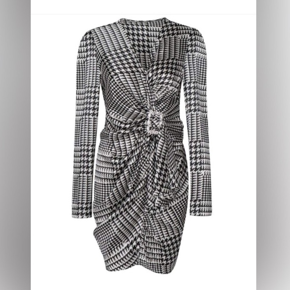 Houndstooth draped embellished mini dress - Picture 3 of 5